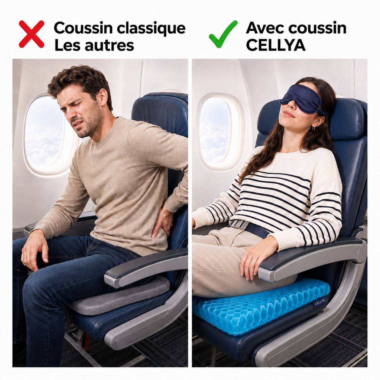 Coussin CELLYA™ — Gel Alvéolé Double Épaisseur 3,5cm — Ergonomique Bureau, Voiture & Voyage